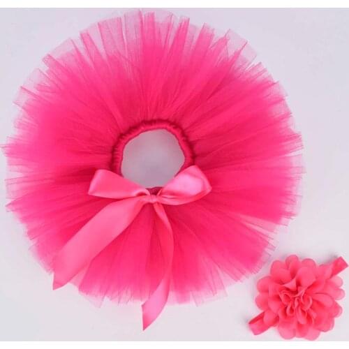 Hot pink Solid Baby Girls Fluffy Tutu Skirt & Headband Set Newborn Photo Prop Costume Infant Birthday Tulle Tutus For 0-12M