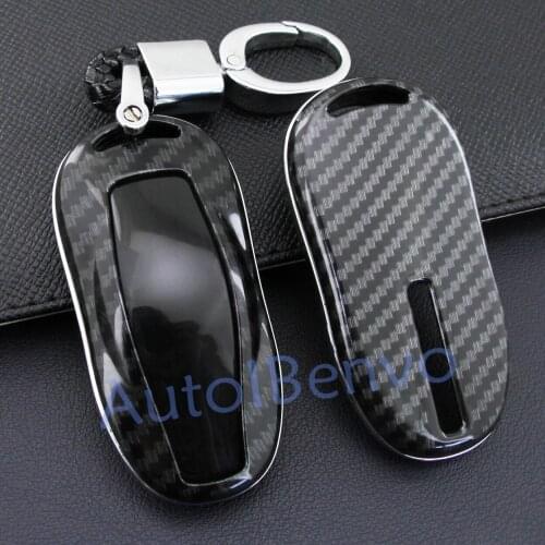 Carbon Fiber Car Flip Key Protect Shell For Tesla Model 3 Model S Keychain Protector Accessories