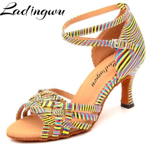 Ladingwu Dance Jazz Shoes Latin Dance Shoes For Women Salsa Latin Shoes Girls Ballroom Latin Shoes Yellow Oange Blue Cuba Heel