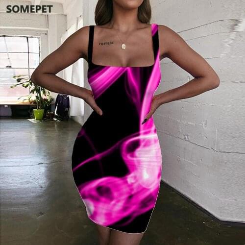SOMEPET Abstract Dress Women Pink Halter Sleeveless Graphics 3d Print Harajuku Sundress Womens Clothing Summer New Boho Fashion
