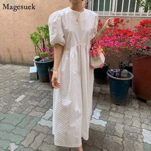 Spring Summer Long Dress Women 2021 Vintage Puff-Sleeve Loose Plus Size Dress Elegant O-Neck Solid Party Dresses Vestidos 9941