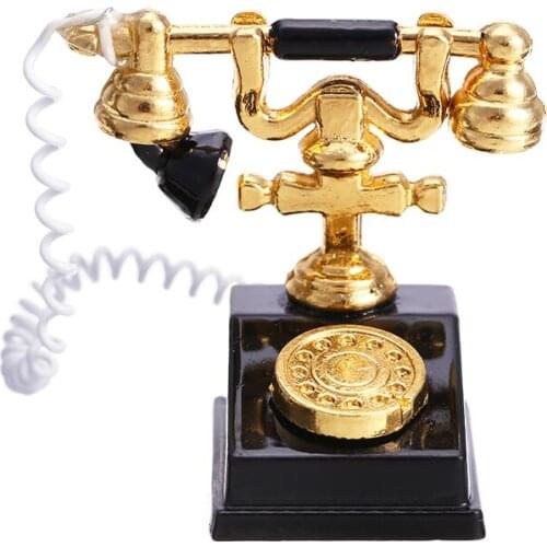 1pc 1:12 Metal Miniature Retro Rotary Phone Telephone Kid Toys For 1/12 Dollhouse Decoration Accessories