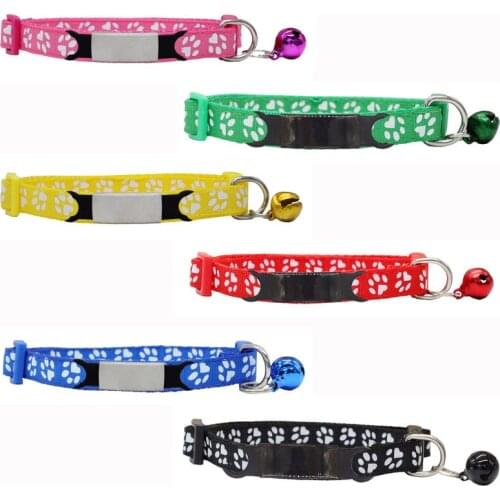 12pcs/ lot Paw Print Nylon Collar Custom Personalized ID Blank Cat Small Dog Cute Nylon Adjustable for Puppy Kittens Necklace
