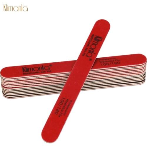 20Pcs/Lot Klimonla Wooden Nail File 100/180 Red Black Double Side Strong Thick Professional Nail Buffer Sandpaper Lime a ongle