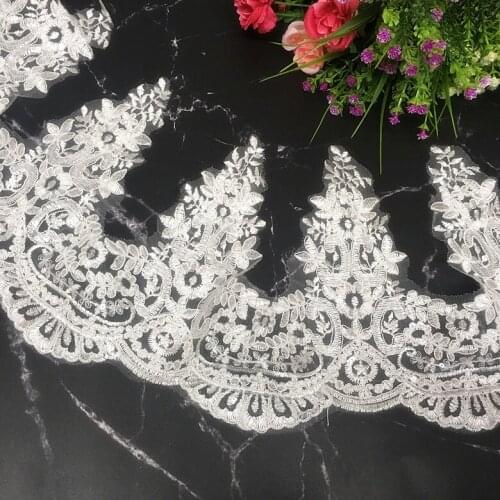 3yards Off white sequin car bone embroidery lace accessories wedding dress embroidery lace accessories shiny clothing
