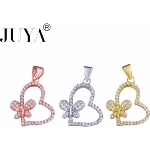 Gold rose gold 5pcs wholesale micro pave CZ rhinestone Hollow Heart Butterfly Charms Pendant For Women Jewelry Making