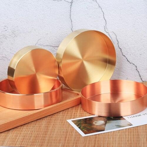 50pcs Nordic Chic Style Metal Copper Round Brass Gold Oval Storage Case Tea Tray Jewelry Box Home Decoration ZA5510