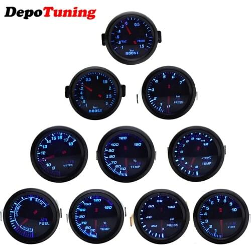 52mm Boost/Vacuum/Water Temp/Oil Temp/Oil Press/Voltage/Tachometer/Air Fuel Ratio/EGT Gauge Analog Blue Led+ Gauge Pods