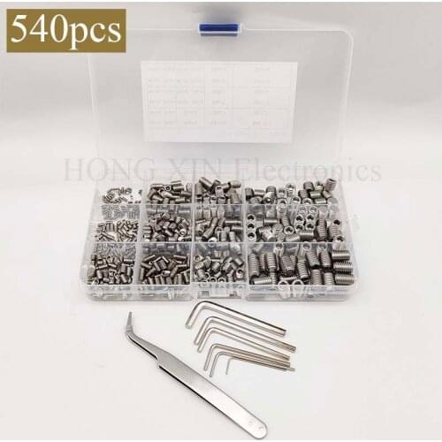 540pcs/Set Stainless Steel Cup Screw M2/M3/M4/M5/M6/M8 Hex Bolt Assortment kit Socket Head Cap Wood Grub Screws