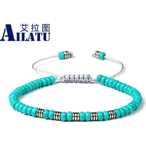 Ailatu Men Jewelry Blue Howlite Flatbed Macrame Bracelet with vintage Color Spacer Beads Mix Colors 10pcs/lot