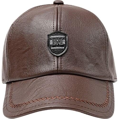 MINAKOLIFE Hot Retro Ear Cover Leather Baseball Cap fitted Cap Men Women gorras casual casquette Letter embroidery cap 56-60cm