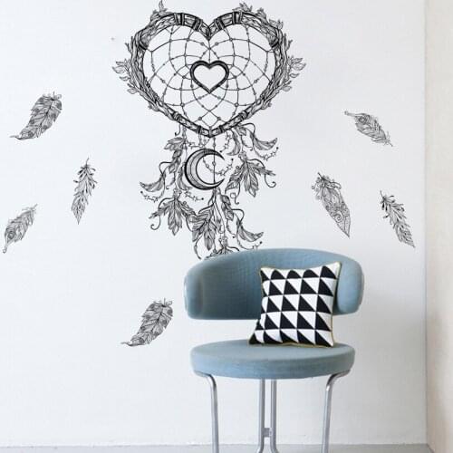 Heartshape Black Feather Wall Sticker For Living Room Sofa Background Decoration Home Decal Removable Pvc Plane Window Poster