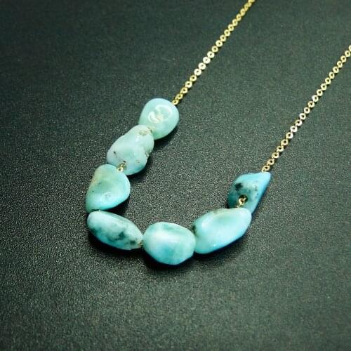 925 Sterling Silver Larimar Chocker, Larimar Naked Stone Pendant Necklace, Romantic Necklace Gift for Mom/Wife/Girl Friend/Girls