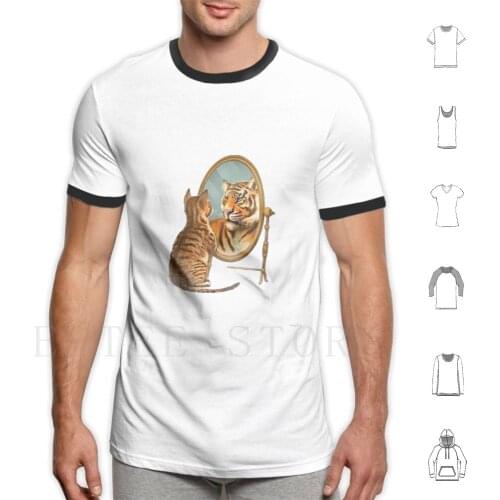Cat Vs King Tiger Mirror Message T Shirt Cotton Men Diy Print Cat Tiger Tiger Vs Cat Tiger Fan Pet Tiger Tiger Lover Roaring