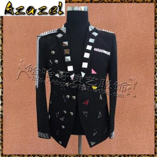 Hot high quality New mens mirror small suit Coats Nightclub bar male singer lens Blazer costumes stage sequins show suits S-3XL