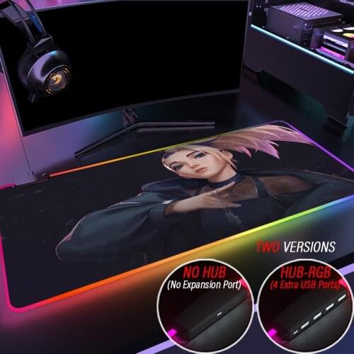 League of Legends RGB Pc Accessories Led Mouse Pad K/DA Girl Gaming Mats Gamer Backlit Mausepad Large LOL Mousepad Support DIY