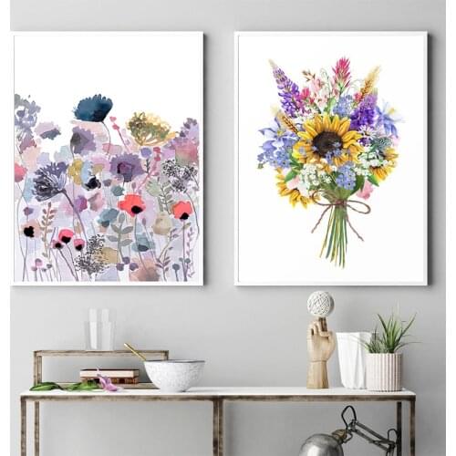 Wildflower Watercolor Abstract Art Painting Canvas Pictures Floral Posters and Prints Farmhouse Wall Decor Home Room Decoration