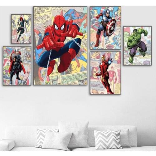 Marvel Avengers Comic Wall Art Canvas Painting Iron Man Thor Captain America Superhero Posters and Prints Pictures Room Decor