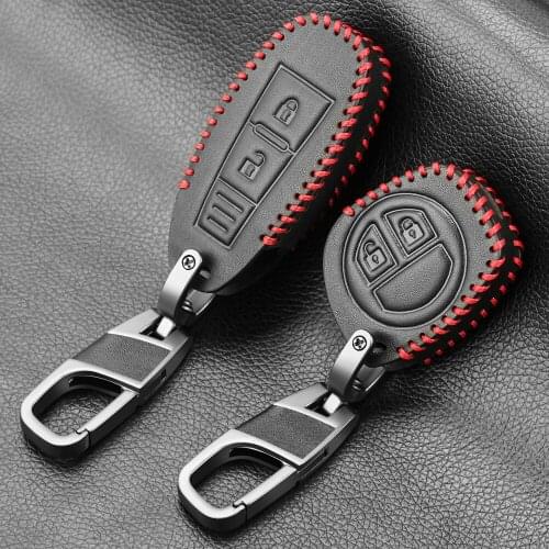 Leather Car Key Cover Case Shell Skin Protect For Suzuki Celerio Liana Swift Splash Alto Vitara Ignis SX4 Wagon-R Shell Holder