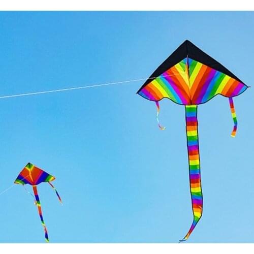 Summer Vacation Outdoor Playing Toys Large Kite with Colorful Tail Rainbow Kite Physical Sports Outdoor Toy for Toddlers 77HD