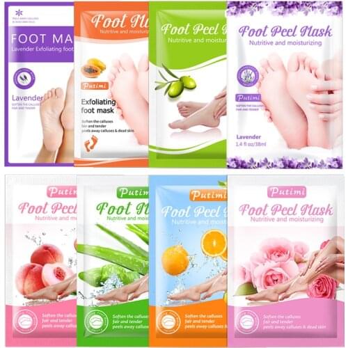 Putimi 16pcs 8packs Moisture Exfoliating Foot Mask Feet Peeling Mask for Legs Remove Dead Skin Foot Mask Foot Patches Skin Care