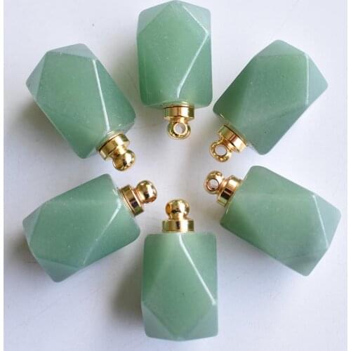 Natural green aventurine Perfume Bottle Necklace Pendant Essential Oil Diffuser Pendant Polygon Shape Jewelry for making 6pcs