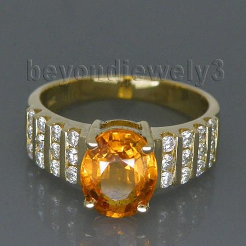 Vintage Solid 14Kt Yellow Gold Natural Yellow Sapphire Diamond Engagement Rings For Sale,Natural Yellow Sapphire Rings G090423