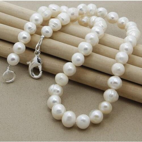 925 Sterling Silver 8mm Natural Pearl Beads Necklace For Women Wedding Engagement Fashion Charm Jewelry Gifts