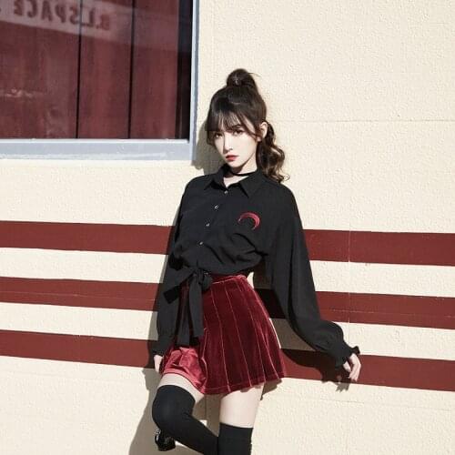 Spring Autumn Streetwear Vintage Fashion Hot Girls Harajuku High Waist A-Line Mini Velvet Pleated Skirt New