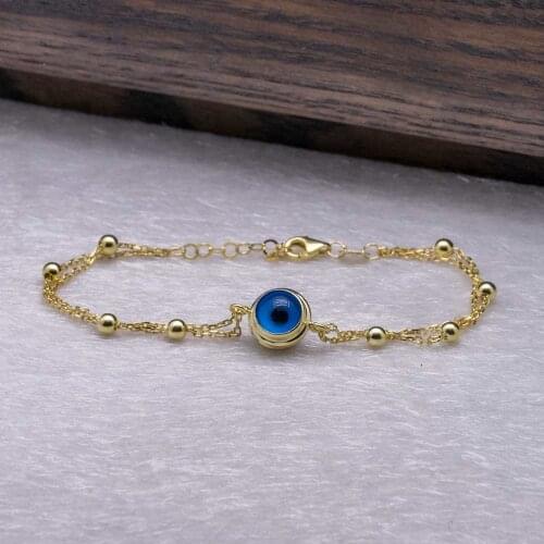 Gold Plated 925 Sterling Silver Women Bracelet with Evil Eye Bead