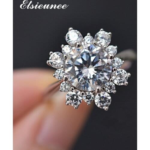ELSIEUNEE Luxury Flower Shape 18k Gold Color Wedding Engagement Rings for Women Solid 925 Sterling Silver Diamond Ring Wholesale