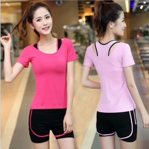 Shorts T - Shirt Bras 3pcs Set Sportswear Gym Women Sport Sets Fitness Yoga Running Dry Quick Suit Jogging Breathable Vest