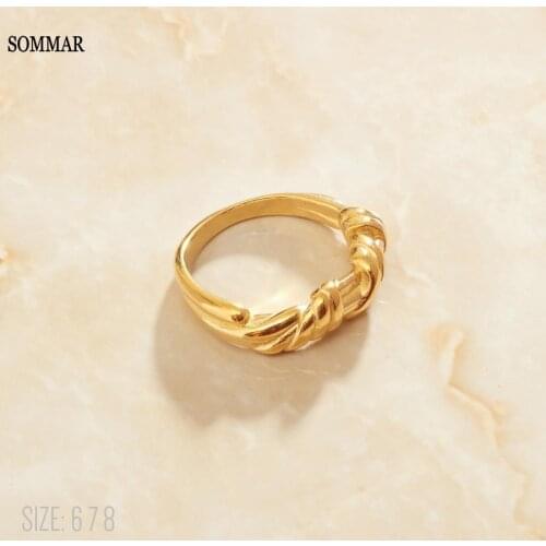 SOMMAR Xmas Gift 18KGP Gold Filled size 6 7 8 Girlfriend rings for women 2021 Twist knot Jewelry on the neck jewellery