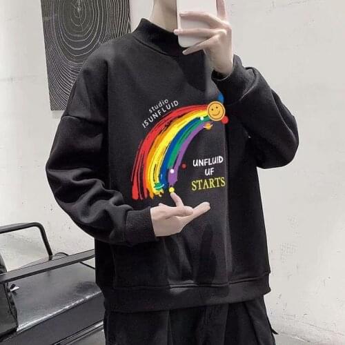 Sweater mens autumn and winter plus velvet hoodless tide ins loose trend Hong Kong style round neck couple pullover jacket