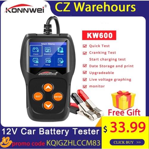 KONNWEI KW600 12V Car Battery Tester 100 to 2000CCA 12 Volt Battery tools for the car Quick Cranking Charging Diagnostic Tools