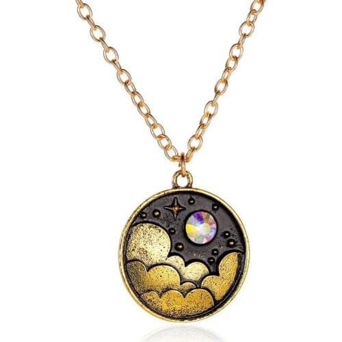 Creative Night Sky Necklace for women Retro Moon Clouds Clavicle Chain Personality Geometric Round Pendant Gifts