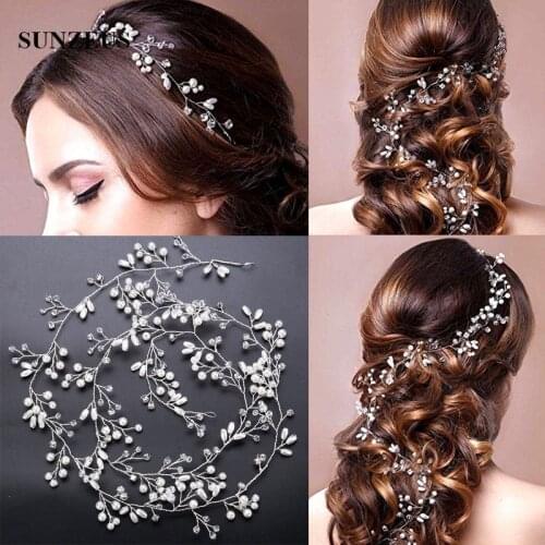 1M Crystal Pearls Hair Accessories 2019 New Bridal Hair Sash Beautiful Silver Wedding Hair Ornaments Bijoux Cheveux Mariage