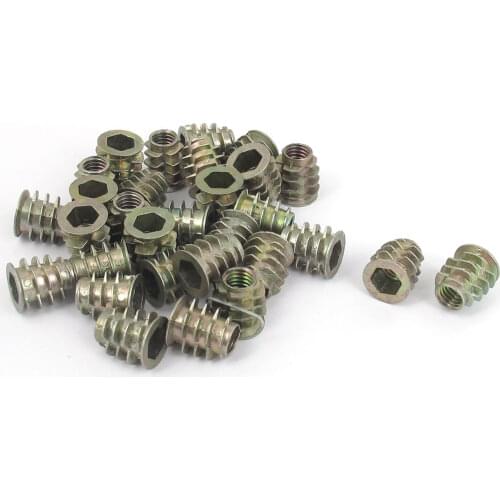 UXCELL 30 Pcs M6x13mm Zinc Plated Hex Socket Screw In Thread Insert Nut For Wood