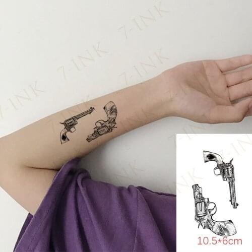 Waterproof Temporary Tattoo Stickers Retro Rose Revolver Spades Gun Body Art Makeup Fake Tatto Flash Tatoo For Men Women