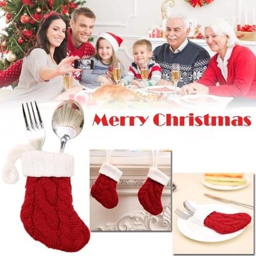 Knitted Christmas Stocking With Plush Ball Party Gift Bag New Year Socks Xmas Tree Hanging Ornaments Home Party Decoration