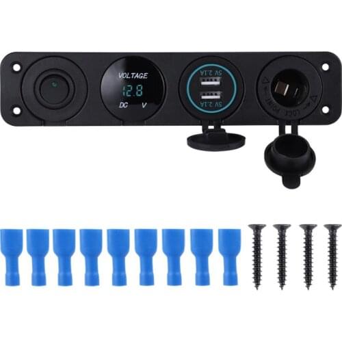 Double USB 5V 2.1A Car Charger Truck 12V 24V LED Display Digital Voltmeter Cigarette Lighter Power Outlet Toggle Switch Panel
