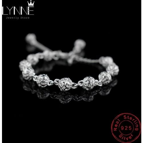 LYNNE Women Vintage Hollow Ball Beaded Type Chain Bracelets New Punk Rock 925 Sterling Silver Bracelet Unisex For Jewelry Gift