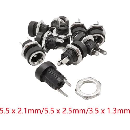 10Pcs 5.5 x 2.1mm/5.5x2.5mm/3.5 x 1.3mm DC Power Supply Socket Jack Connector DC-022B Female Panel Mount Adapter