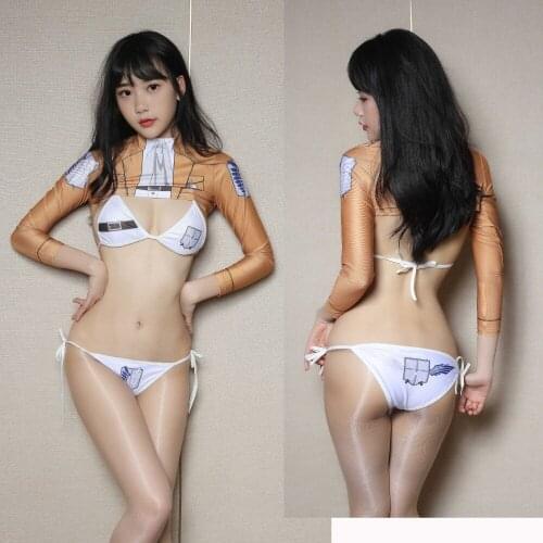 3Pcs/set Anime Bodysuits Attack on Titan Mikasa Ackerman Cosplay Costume Sexy Lingerie Women Erotic Underwear Bikini Set