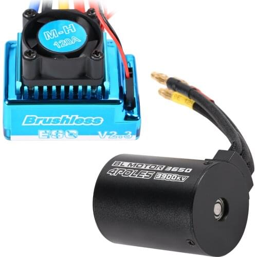 3650 4300KV Waterproof Brushless Motor with 120A Brushless ESC with 5.8V/3A BEC Set for 1/10 RC Car