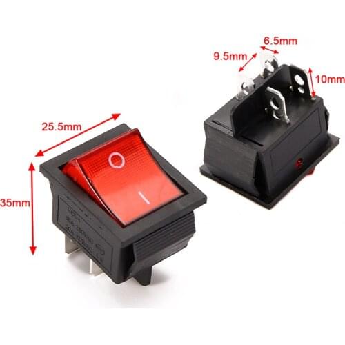 5pcs 2 Position Red Light Rocker Switch 16A/250V KCD4-20 4 Pin ON/OFF Toggle Switches 35 x 25.5 x 10mm