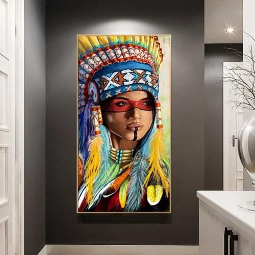 Abstract Indian Woman Canvas Painting Art Posters and Prints Living Room Sofa Background Wall Decoration Pictures