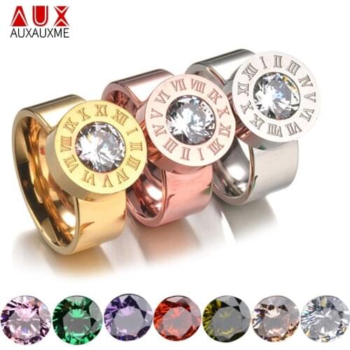Auxauxme 1Ring+7PC CZ Stone Interchangeable Roman Number Rings Stainless Steel Engagement Wedding Ring For Women Girl Jewelry