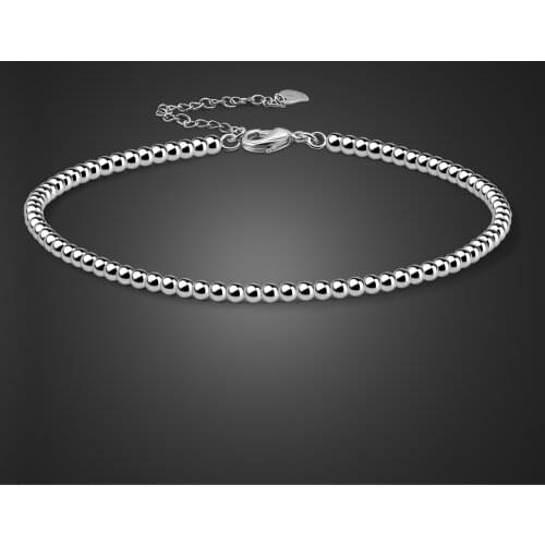 Simple 100% 925 Sterling Silver Ankle Women & Girls Beaded Anklet Bracelet Foot Adjustable Chain Beach Barefoot Fine Jewelry