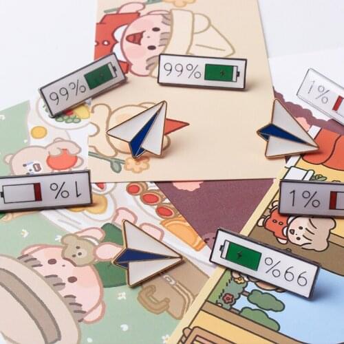 Paper Plane 1% battery Lovers Letter Enamel Pins Cute METAL Brooches Badges Denim Clothes Bag Pins Gift for Couple Friends